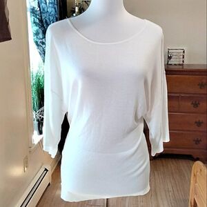 LOFT Sheer White Oversized 3/4 Dolman Sleeve Blouse Sz Small